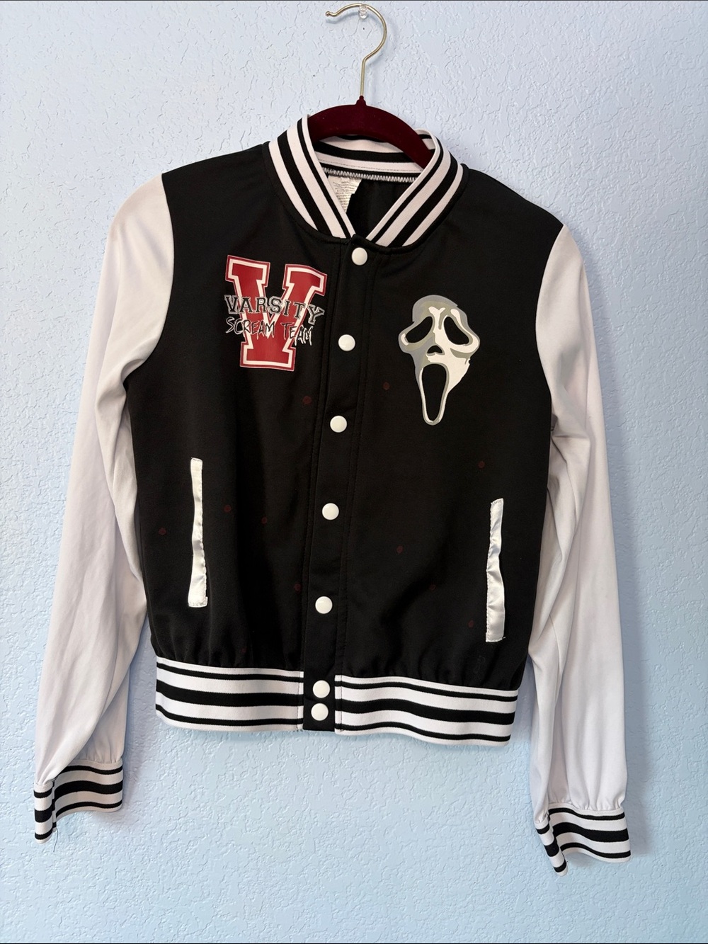 Varsity Scream Team Black And White Snap-Front Costume Jacket Kids Size XL
